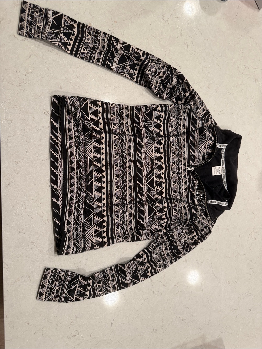 Black & Cream Geometric Quarter Zip Pullover- (Brand PINK)